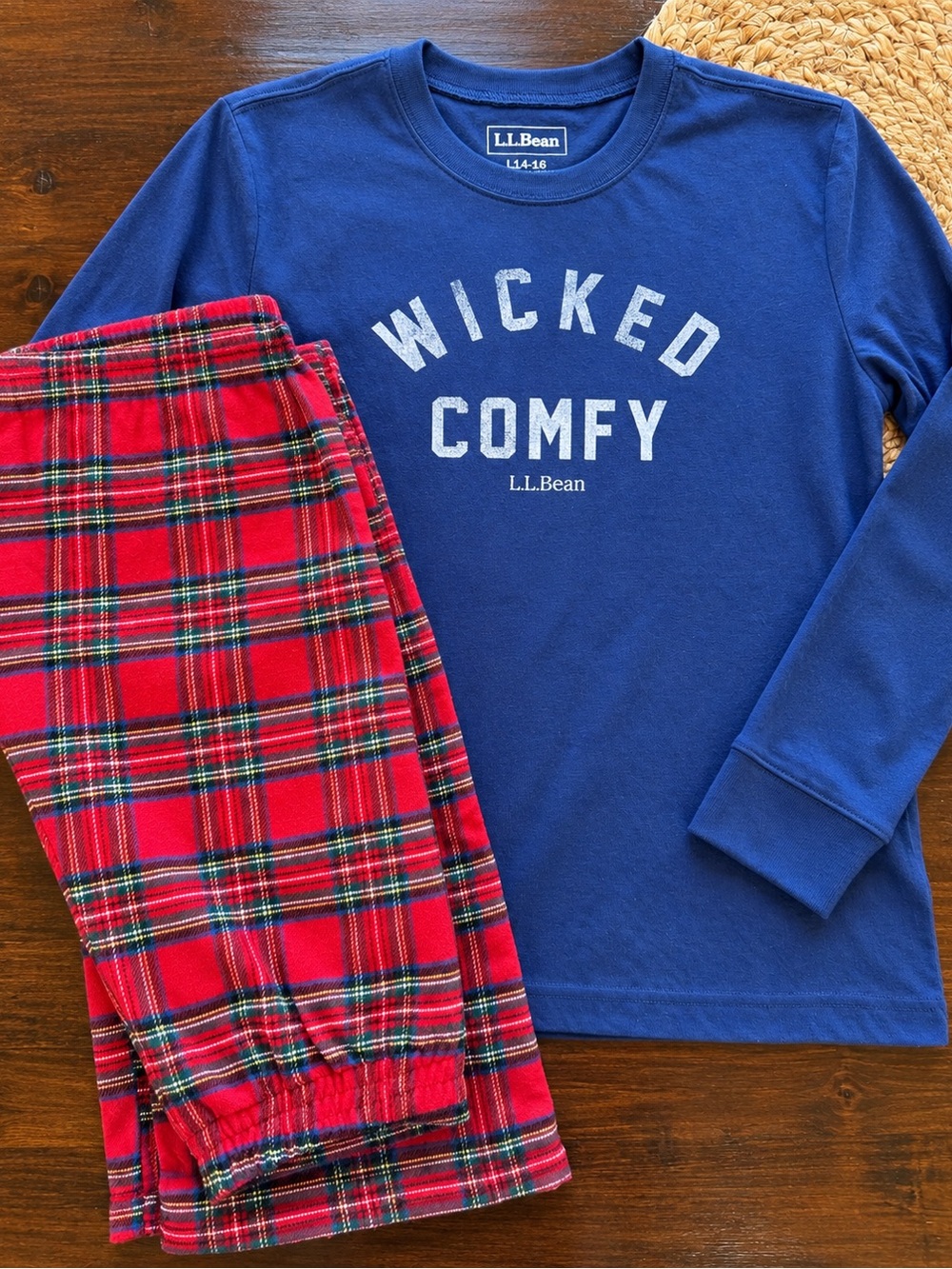 Kids L.L. Bean Blue Top with Red Plaid Pajama Set
